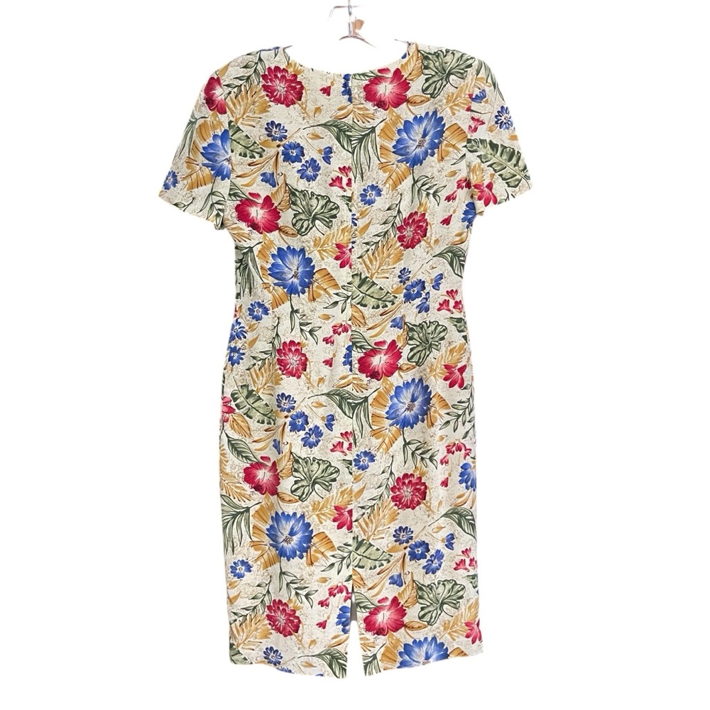 Woman's Dress Maggy London Colorful Floral‎ Sheath Square Neck Short Sleeve Midi - Picture 9 of 10